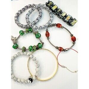 Bundle of 8 bracelets - charm bracelet skull bead religious magnetic gold bangle
